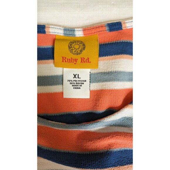 Ruby R Women Pullover Orange Blue Side Tie Knit Striped Top Blouse Sz XL (13) - Picture 7 of 13